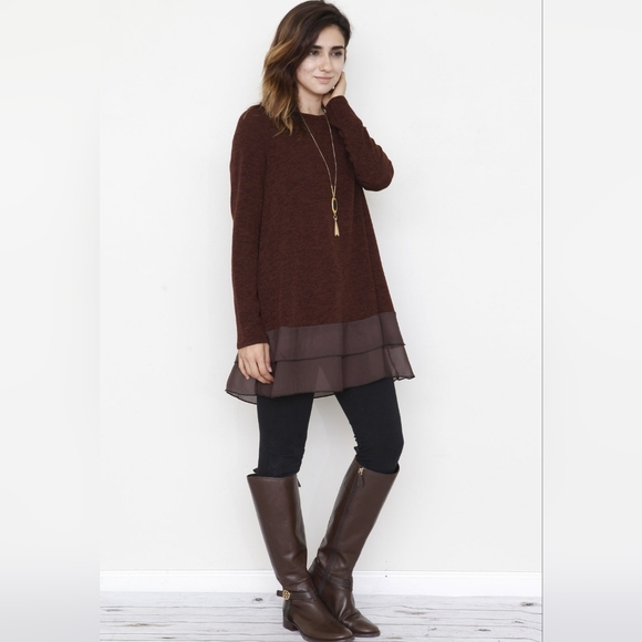Egs by Elonges Brown Chiffon Hem Tunic - Picture 9 of 10
